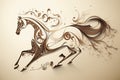 Gallop running Arabian horse shaped by watercolour calligraphy strokes Royalty Free Stock Photo