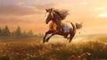 Nature-inspired Digital Painting Of A Horse Running In Vibrant Red And Orange