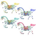Color Horses Isolated Watercolor Set Royalty Free Stock Photo