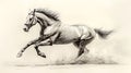 Galloping grey horse, dust trail, art print, studio background, equestrian Royalty Free Stock Photo