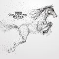 Galloping horse,Many particles,sketch,vector illustration,The moral development and progress.