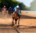 Galloping race horses in racing competition. Jockey on racing horse. Sport. Champion. Hippodrome. Equestrian. Derby Royalty Free Stock Photo