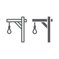 Gallows line and glyph icon, hang and knot, rope sign, vector graphics, a linear pattern on a white background. Royalty Free Stock Photo