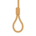 Gallows Rope loop hanging isolated on white background. Old rope with hangman`s noose. Vector