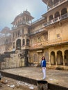 Galta Ji, India - January 4, 2024: A female tourist near Galta Mandir palace Royalty Free Stock Photo