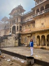 Galta Ji, India - January 4, 2024: A female tourist near Galta Mandir palace Royalty Free Stock Photo