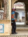 Galta Ji, India - January 4, 2024: A female tourist near Galta Mandir palace Royalty Free Stock Photo