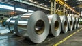 Galvalume Sheet Metal Rolls in Industrial Warehouse Royalty Free Stock Photo