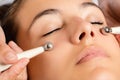 Galvanic facial treatment with low level current electrodes.