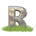 Galvanized metal font Letter R in grass 3D