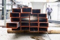 Galvanized rectangular steel tube in construction site