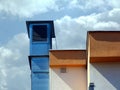 Galvanized sheet metal mechanical air vent. dynamic blue sky and clouds