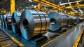 Galvanized steel coils, Close-up of galvanized steel coils being processed on high-tech production lines. Elements include Royalty Free Stock Photo