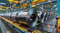 Galvanized steel coils on production line in factory Royalty Free Stock Photo