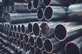 galvanized steel pipes stacked in warehouse Royalty Free Stock Photo