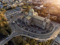 Galway Cathedral building at sunset. Aerial drone view, Warm light, Galway town, Ireland, Popular landmark