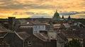 Galway city cityscape at beautiful orange sunset with Galway cathedral in the background