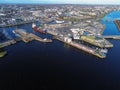 Galway city, Ireland - 02/05/2020: Aerial view on the Galway city commercial port