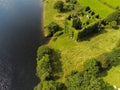 08/18/2019 Galway city, Ireland. Aerial view on old Menlo castle by river Corrib