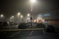 Galway, Ireland - 12.07.2020: Dunnes stores car park decorated for Christmas in a fog