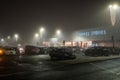 Galway, Ireland - 12.07.2020: Dunnes stores car park decorated for Christmas in a fog