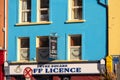 Galway, Ireland - 04.02.2021: Eyre square off license alcohol shop sign. Clear way road sign cover letter O Royalty Free Stock Photo