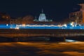 Galway, Ireland - 12.04.2021: Night scene. Car light trails on Wolfe Tone Bridge, Galway cathedral in the background Royalty Free Stock Photo