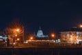 Galway, Ireland - 12.04.2021: Night scene. Jurys Inn and Galway Cathedral illuminated at night. Christmas time season Royalty Free Stock Photo