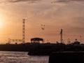 Galway - Ireland 02/05/2020 Sunrise over stage construction for opening ceremony of European Cultural capital of 2020