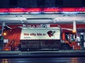 Galway, Ireland - 14.12.2022: Sweeney petrol station and City bin truck. Night shot