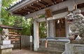 Territory of Yaotomi Shrine on Take Island guarded by komainu lion statues in Gamagori, Japan