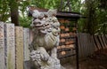 Territory of Yaotomi Shrine on Take Island guarded by komainu lion statues in Gamagori, Japan