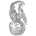 Gamayun - half-woman half-bird prophetic creature in Russian myths and fairy tales. Intricate linear drawing isolated on Royalty Free Stock Photo