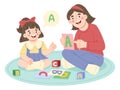 Illustration of mother and daughter learning the alphabet Royalty Free Stock Photo