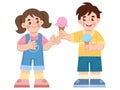 Illustration of a boy sharing ice cream with a cute girl Royalty Free Stock Photo