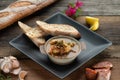 Gambas Pil Pil - Sizzling prawns with chili and garlic served with bread on the side Royalty Free Stock Photo