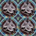 Gambel`s Quail and Mesquite Branches Seamless Pattern