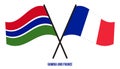 Gambia and France Flags Crossed And Waving Flat Style. Official Proportion. Correct Colors