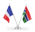 Gambia and France table flags isolated on white 3D rendering