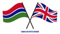 Gambia and United Kingdom Flags Crossed And Waving Flat Style. Official Proportion. Correct Colors