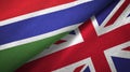 Gambia and United Kingdom two flags textile cloth, fabric texture