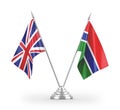 Gambia and United Kingdom table flags isolated on white 3D rendering