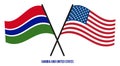 Gambia and United States Flags Crossed And Waving Flat Style. Official Proportion. Correct Colors