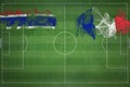 Gambia vs France Soccer Match, national colors, national flags, soccer field, football game, Copy space