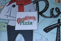 Gambino`s Pizza sign shot closeup on a poster that`s bright and colorful