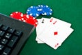 Gamble chips and cards. Royalty Free Stock Photo