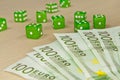 Gambling composition - a lot of money and dices Royalty Free Stock Photo