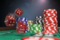 Gambling concept. Dice and casino chips. 3D rendered illustration Royalty Free Stock Photo
