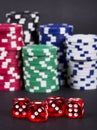 Gambling dices and chips stack Royalty Free Stock Photo