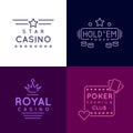 Gambling emblems of Poker club and casino. Vector icons set in line style Royalty Free Stock Photo